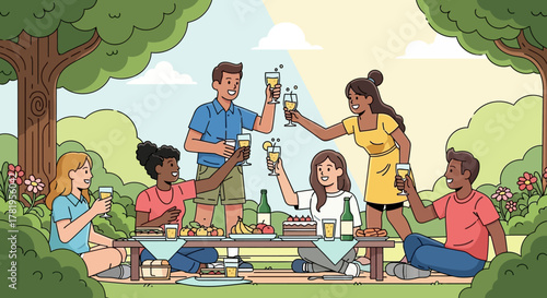 Cartoon woman in warrior pose on yoga mat in bright room.