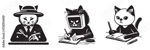 Cat Illustrations: A Trio of Feline Characters in Various Poses.