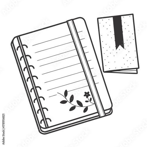 Cute notebook with floral design and bookmark