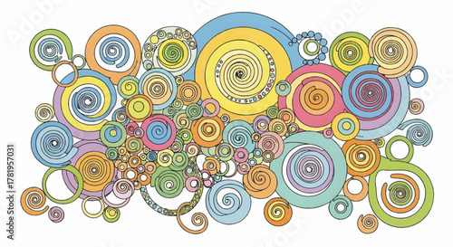 Intricate abstract pattern composed of concentric colorful circles and overlapping shapes, creating a dynamic and modern background design.