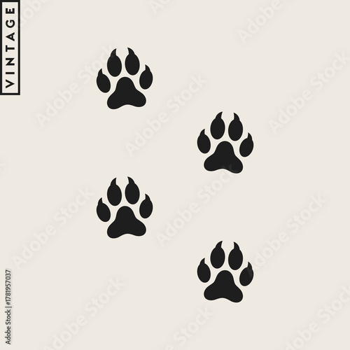 Wolf paw prints silhouette. Wild animal track