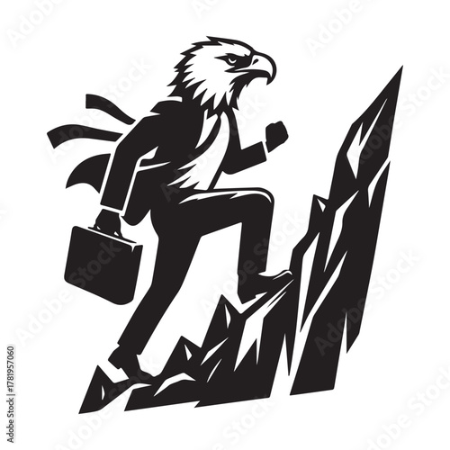 Eagle Businessman Climbing Mountain Success Concept.