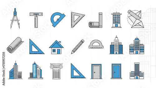 Collection of Architectural and Construction Icons for Design Projects