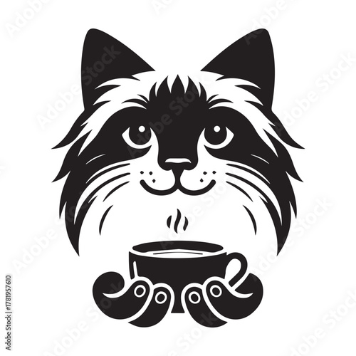 Cat with Coffee Cup: A Cozy and Delightful Illustration.