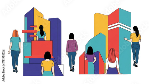 Modern Women in Urban Landscape Illustration