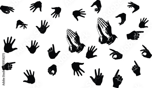 Hand Silhouettes Vector Set with Praying and Gestural Poses