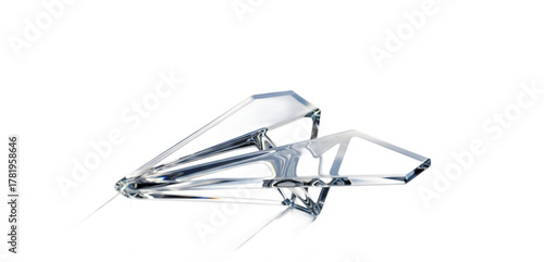 Crystal paper airplane model on white background  