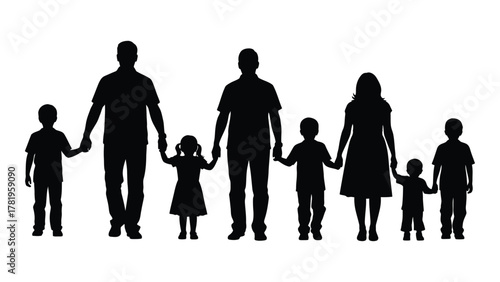 Family group silhouettes isolated on white background, Vector