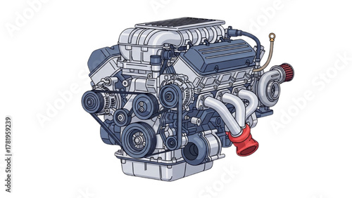 Supercharged Engine Illustration Power, Mechanics, and Automotive Design