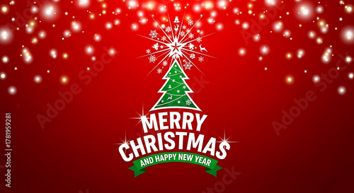 Merry christmas and happy new year greeting card on red background