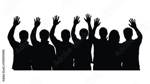 People silhouettes with raised hands isolated on white background, Vector