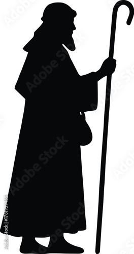 Shepherd Silhouette with Staff Vector Religious Christian Design