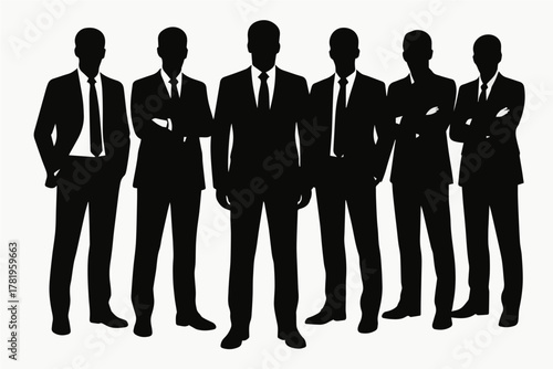 Black and White Business Team Silhouette Vector, Corporate People Clipart