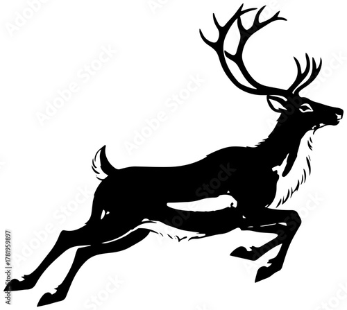 Majestic reindeer leaping with powerful antlers, a symbol of winter and wildlife beauty