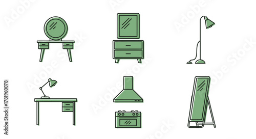 Collection of six interior design furniture icons