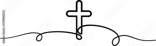 Continuous Line Art Cross Vector Christian Faith Symbol Design