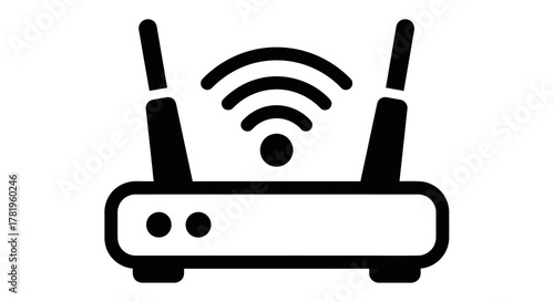 Icon of a wifi router with two antennas and signal waves