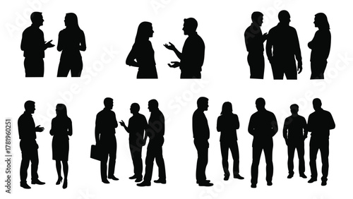 People silhouettes in conversation and groups isolated on white background, Vector