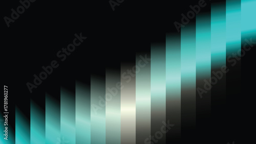 Abstract background with a minimalist pixelated curve in a green and cyan gradient on black with copy spac