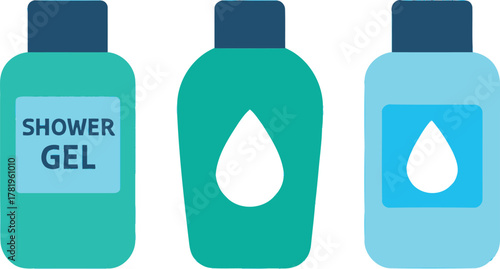 Colorful Illustration of Shampoo and Shower Gel Bottles for Bathroom and Hygiene Products Design