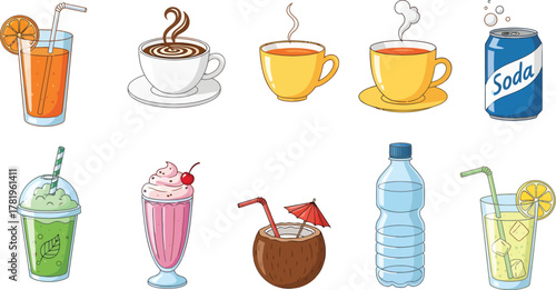 Collection of Refreshing Drinks and Beverages Assortment