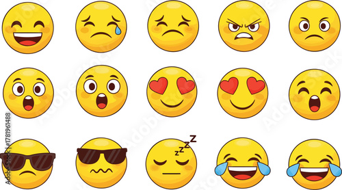 Diverse Emoji Faces Expressing Various Emotions