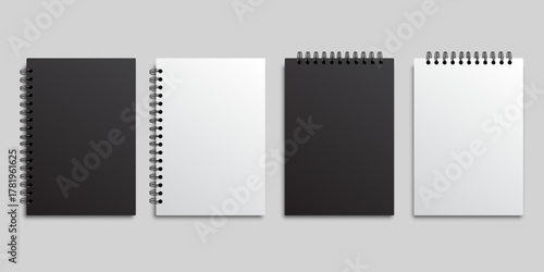 Realistic notebook mockup icon in flat style. Notepad with spiral vector illustration on isolated background. Booklet sign business concept.