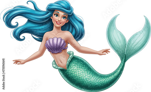 Beautiful Blue Haired Mermaid Underwater Fantasy Art