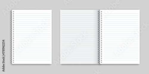 Realistic blank empty lined notebooks mockup icon in flat style. Paper line notebook vector illustration on isolated background. Booklet sign business concept.