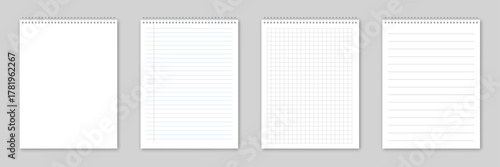 Set of blank sheets notebooks mockup icon in flat style. Paper line, square grid notebook vector illustration on isolated background. Booklet sign business concept.