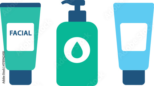 Skincare product set illustration for beauty and wellness promotion materials and cosmetic brand visuals representing hygiene and personal care