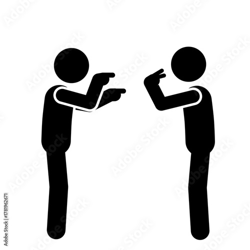 Stick figures having a debate together.