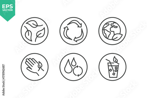 Set Of Natural Organics Line Icons. Contains such icons as GMO Free, Safe For Children, Non Toxic, For All Skin Type, Alcohol Free, Natural Fragrance, and more.
