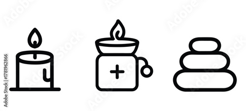 Find inner peace with this zen spa icon set, perfect for promoting relaxation and wellness retreats, bringing tranquility to your designs now