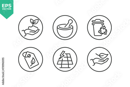 Set Of Natural Organics Line Icons. Contains such icons as GMO Free, Safe For Children, Non Toxic, For All Skin Type, Alcohol Free, Natural Fragrance, and more.