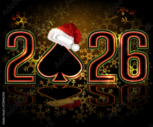 Poker New 2026 year spades card, vector illustration