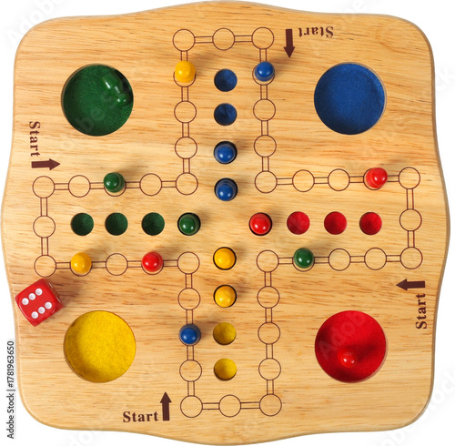 Ludo board game with die and pieces