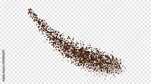 Scattering of coffee or chocolate pieces. Ground coffee or cocoa beans. Realistic 3d vector.