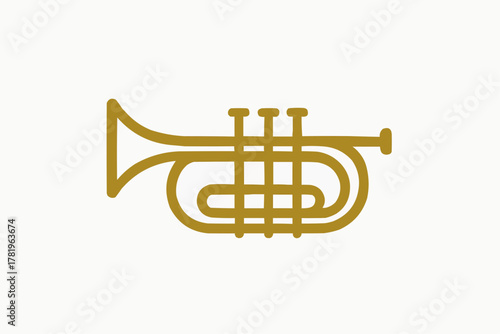 Flat Vector Trumpet Outline Badge. Single Solid Gold Color on White Background.
