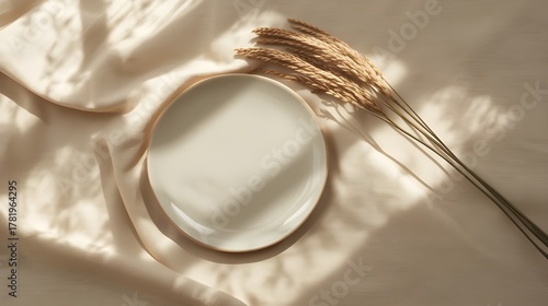 Handmade Ceramic Plates on Linen — Warm Minimalist Still Life