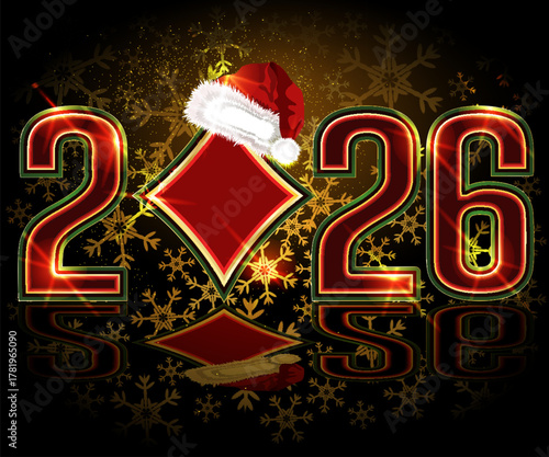 Poker New 2026 year diamonds card, vector illustration
