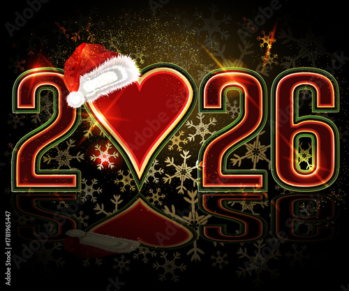 Poker New 2026 year hearts card, vector illustration