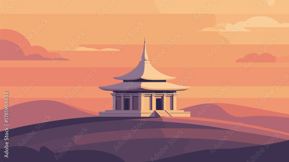 Fototapeta premium Asian Temple Scenery Vector Graphic. Flat Design Illustration. Building