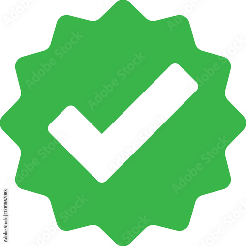 Green check mark badge of verification and approval