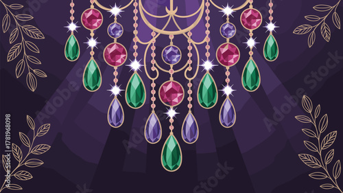 Luxury chandelier with gemstones vector illustration for elegant design