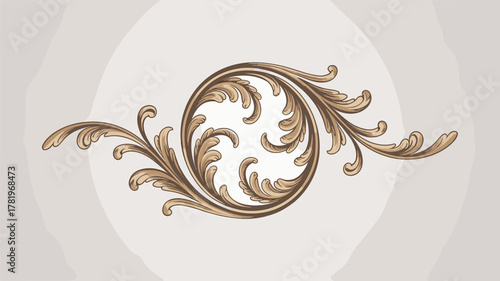 Baroque swirl foliage ornament vector graphic in aged style element with smooth lines