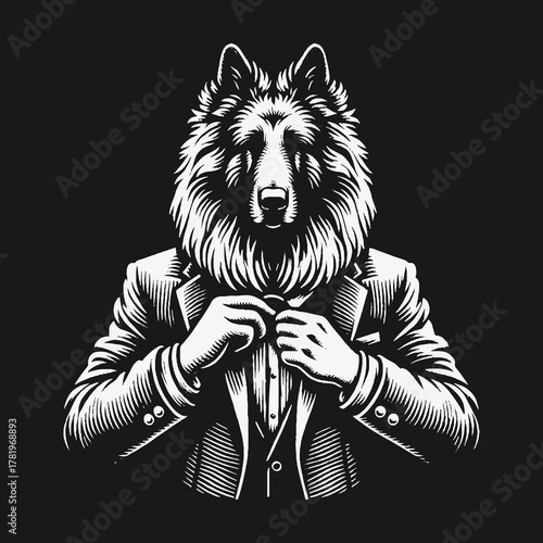 Stylish anthropomorphic wolf character in a formal business suit.