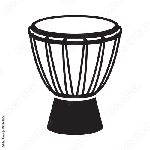 Simple black and white illustration of an african djembe drum