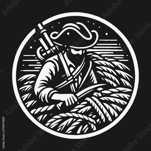 Patriot Farmer Soldier Harvesting Grain with a Sickle at Night.