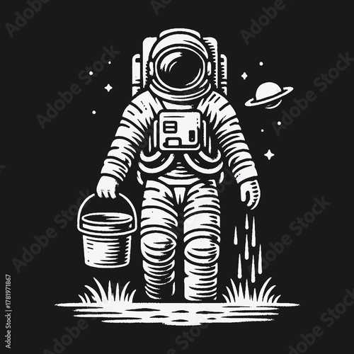 Spaceman Gardener Planting Seeds on an Alien World Illustration.